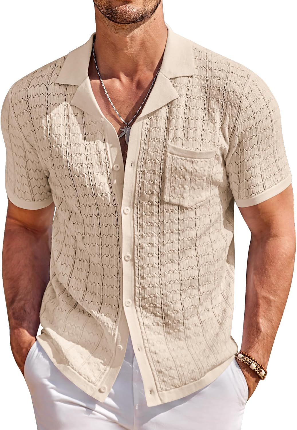 COOFANDY Men's Knit Button Down Shirt for Casual Summer Style