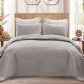 Reversible King Size Light Grey Quilt Set 104x96 in - All-Season