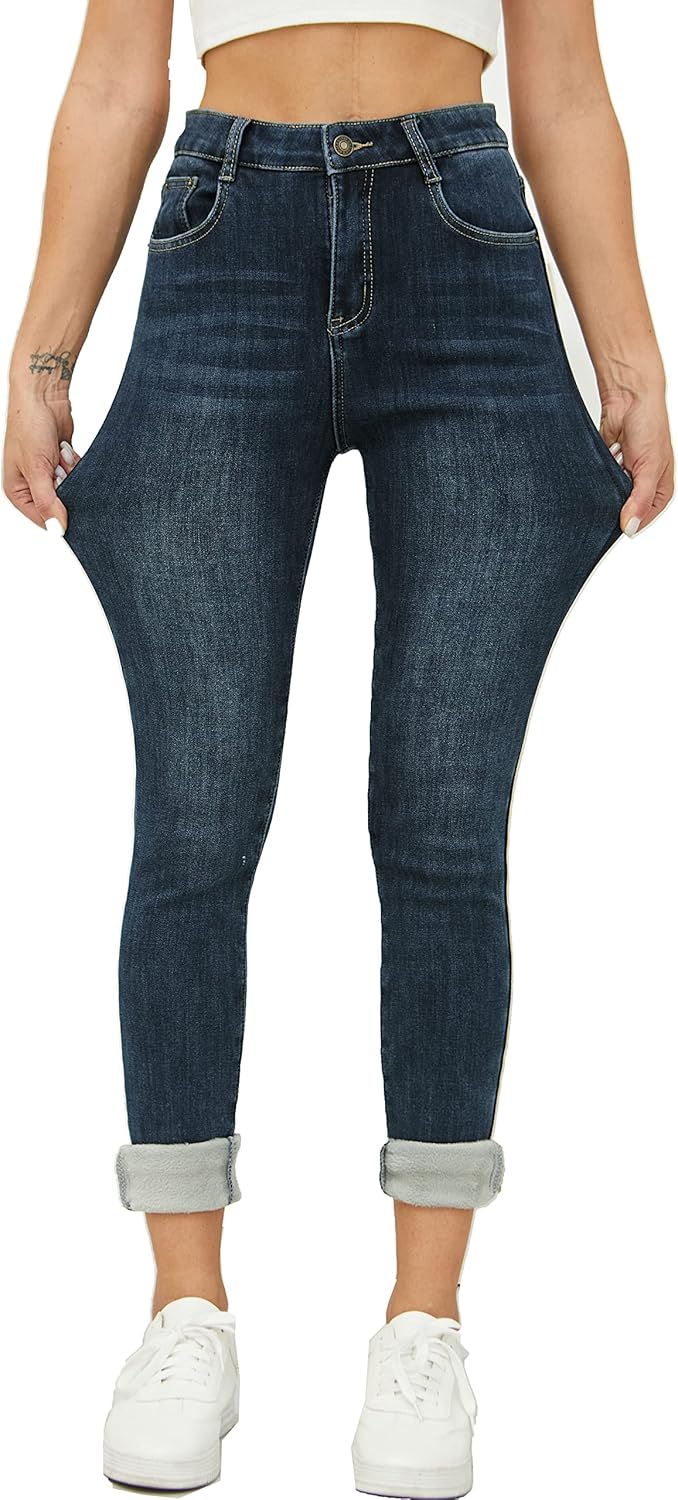 Winter Jeans Fleece Lined Thermal Thick Skinny Denim Pants