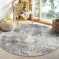 Modern Abstract Round Rug 4ft Grey - Washable Non-Slip Circle Rug