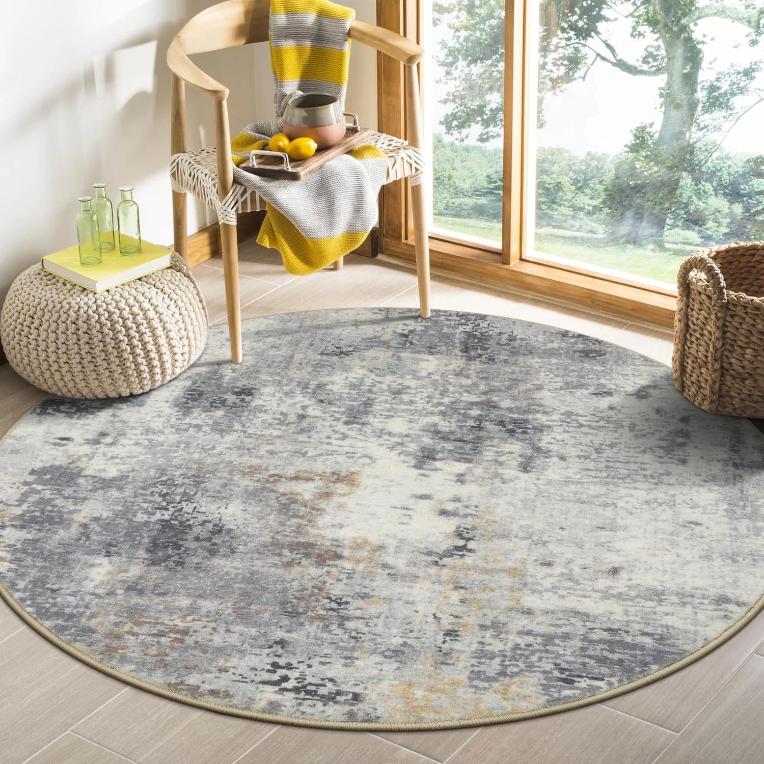 Lahome Modern Abstract Round Rug - Stylish 4Ft Indoor Mat