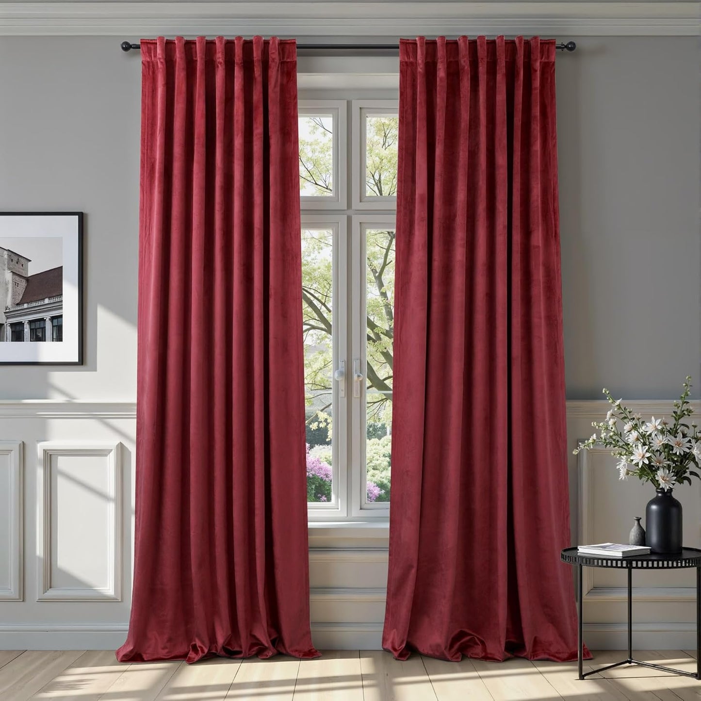 Burgundy Red Velvet Curtains 108 Inches Extra Long for Elegance