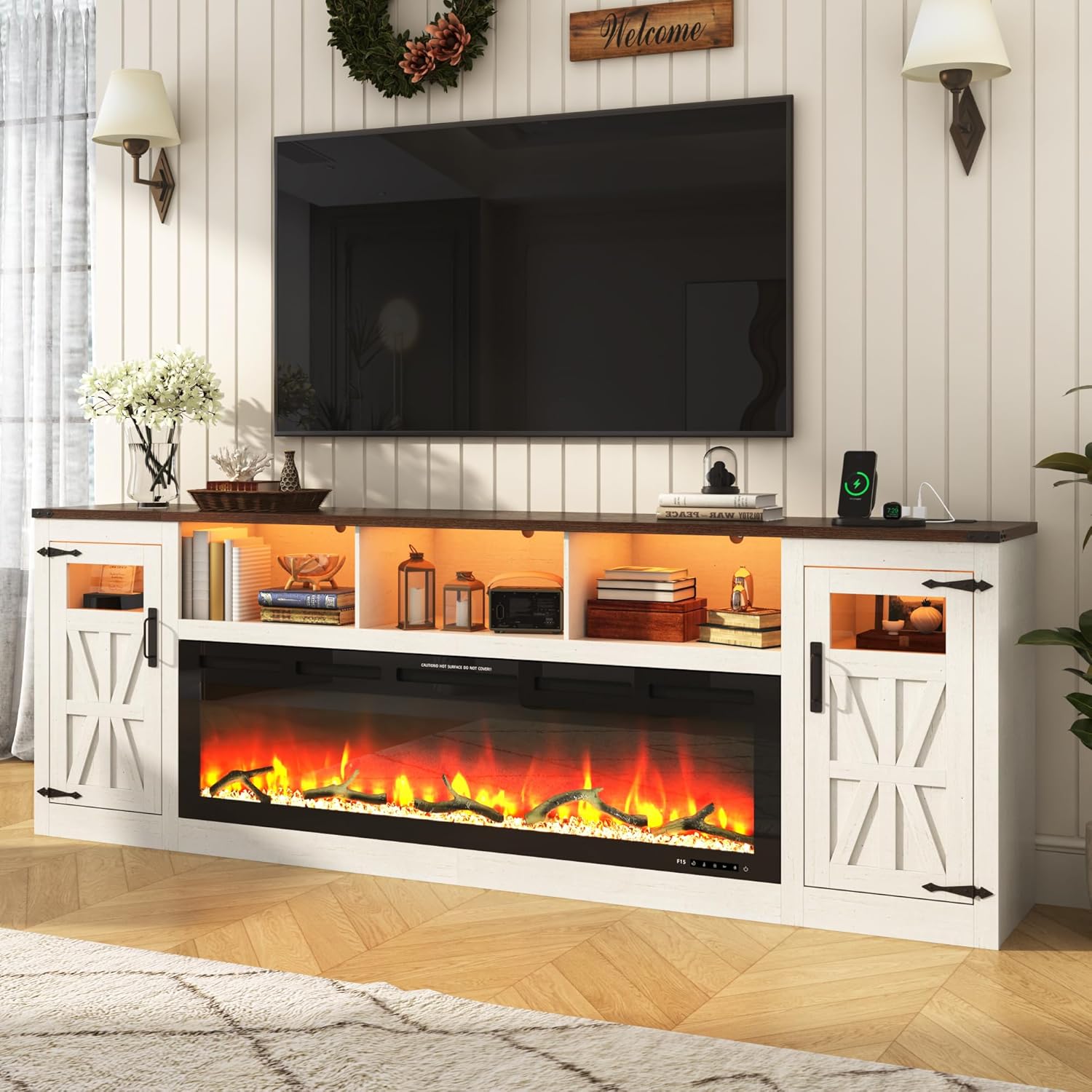 Rustic Farmhouse Fireplace TV Stand - Enhance Your Living Room!