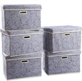 PRANDOM Large Storage Boxes with Lids 5-Pack - Collapsible Closet Bins