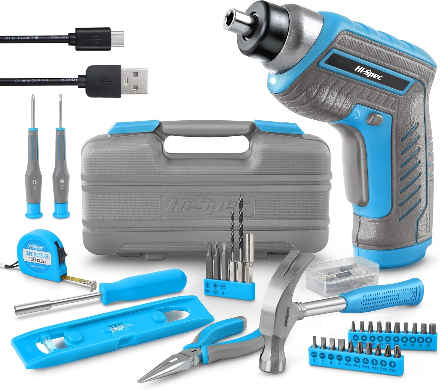 Hi-Spec 35pc Blue Tool Kit with Electric Screwdriver and Drill
