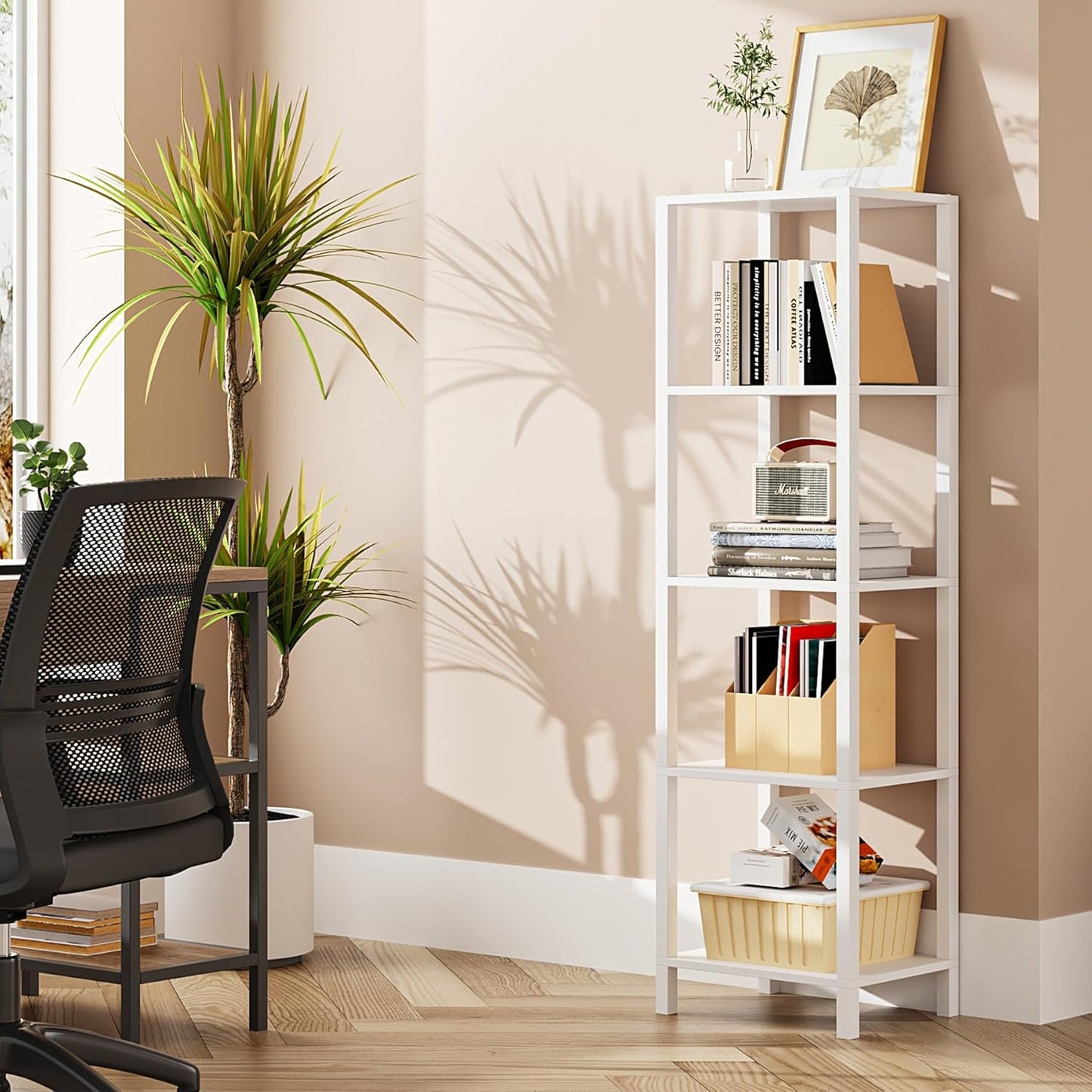 Versatile 5-Tier Tall Book Shelf for Small Spaces and More