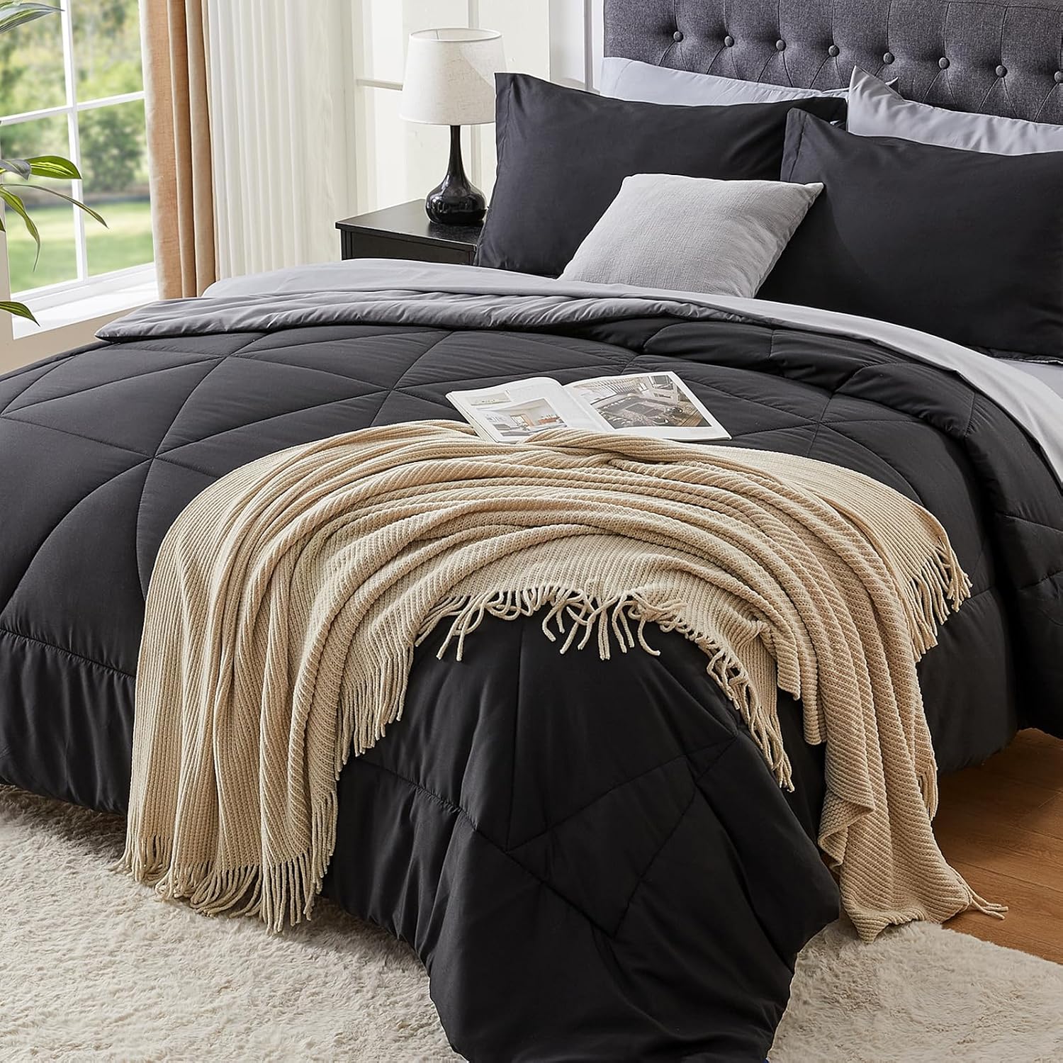 BEDELITE Queen Comforter Set 7 Pieces Bed in A Bag for Comfort