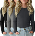 3 Pack Girls Long Sleeve Ribbed Cotton Layering Tops - Slim Crew