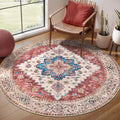 Ciicool Boho Area Rug 4x4ft Round Washable Non-Slip Low-Pile Vintage