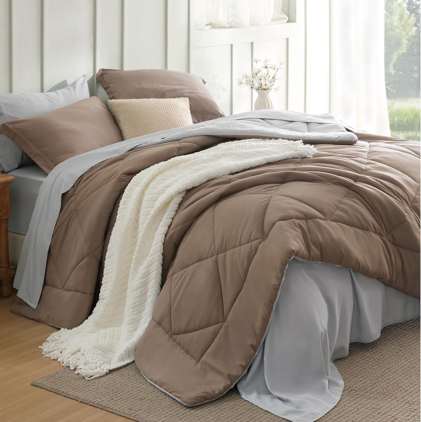 Bedsure Full Size Comforter Set - 7 Pieces Reversible Bedding