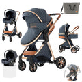 3 in 1 Baby Stroller Travel System Blue - Reversible Foldable Pram