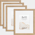 8x10 Solid Oak Picture Frame Set of 4 with Removable 5x7 Mat - Natural