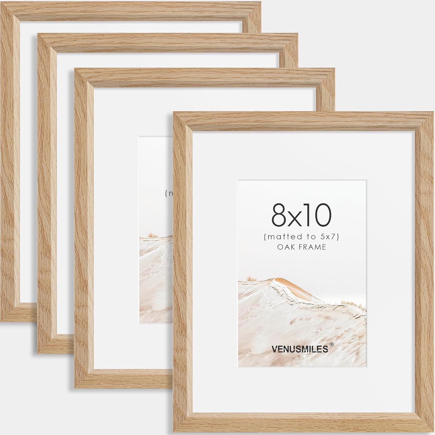 8x10 Picture Frame Set of 4 Natural Solid Oak Frames for Home
