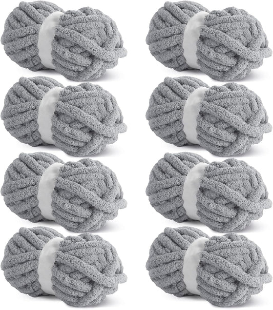 Hombys Light Grey Chunky Chenille Yarn for Cozy Knitting Projects