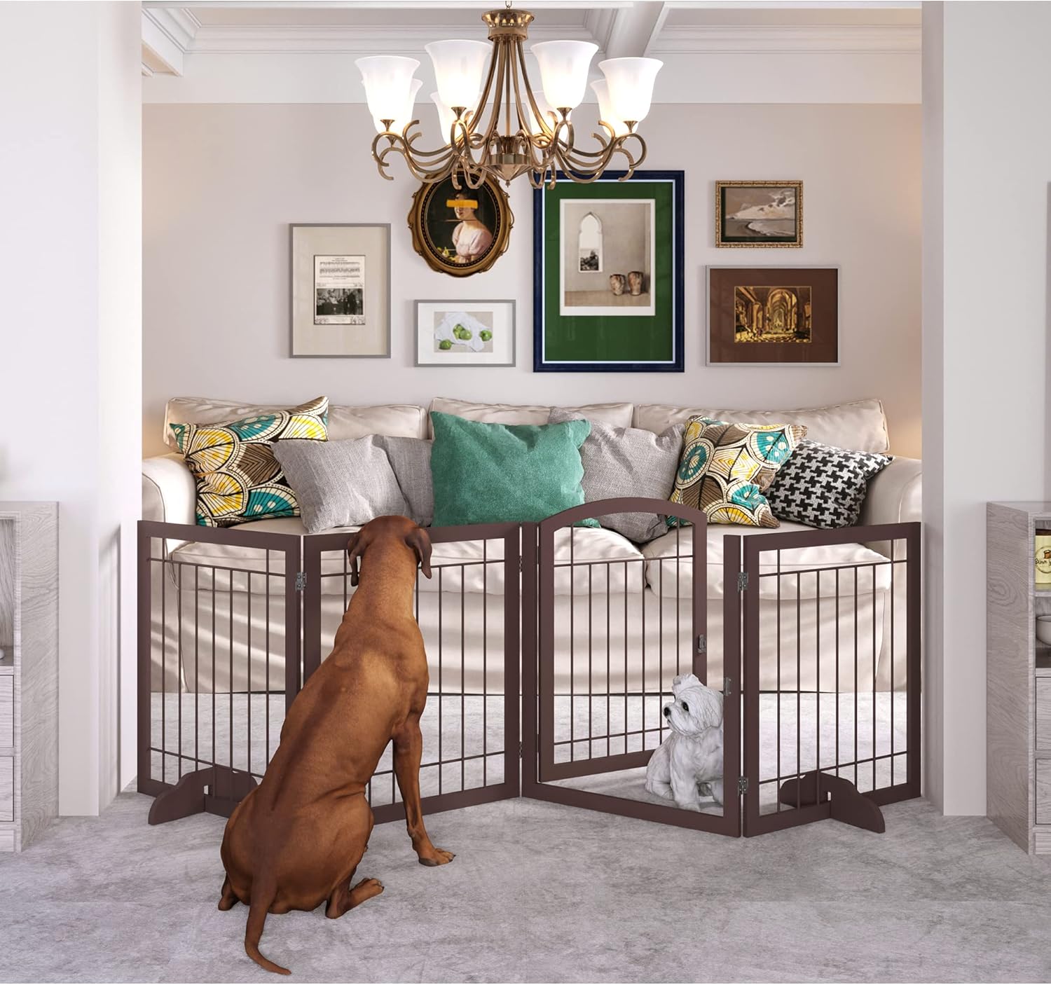 JSB 96-inch Extra Wide Dog Gate with Door Walk Through for Pets
