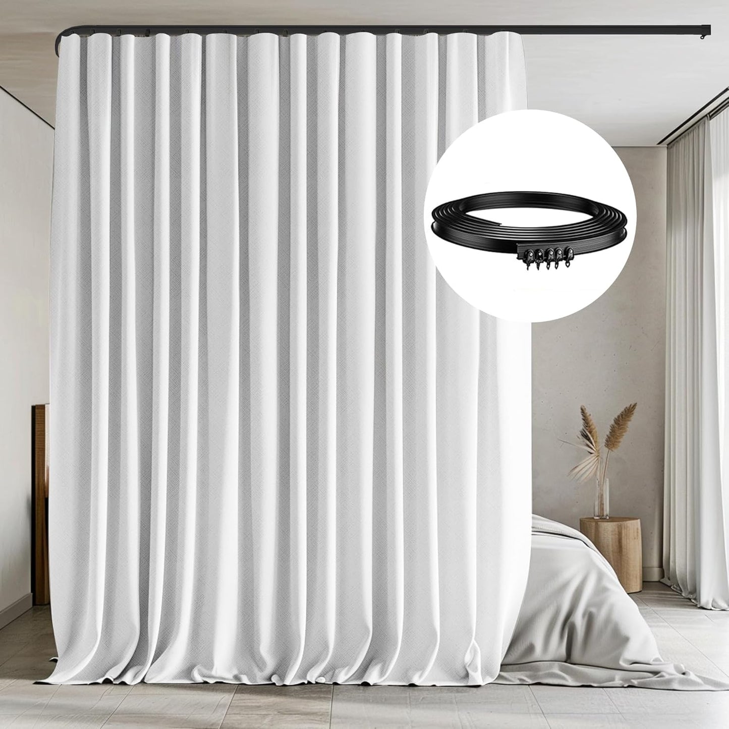 Room Divider Curtains with Flexible Ceiling Tracks for Privacy