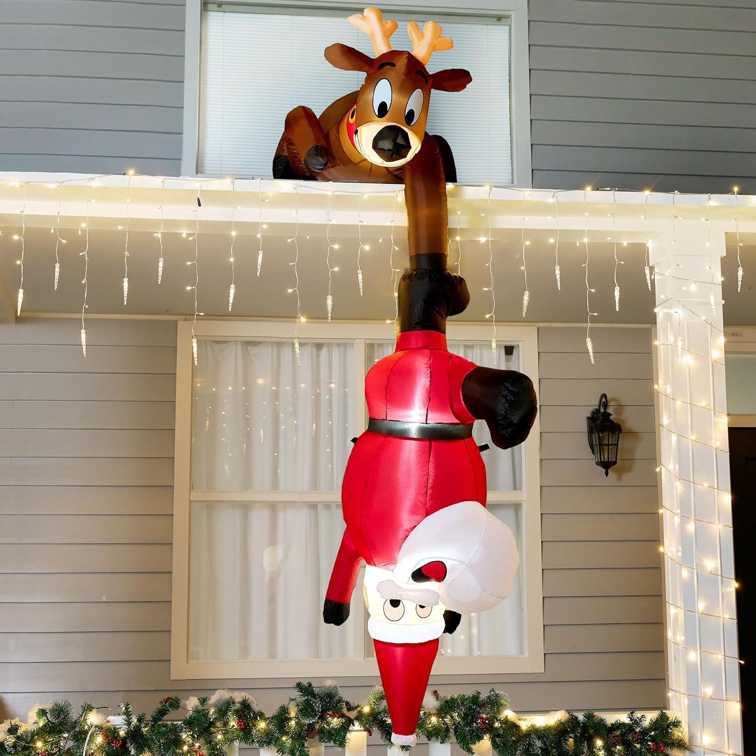 8 FT Christmas Inflatable Reindeer and Climbing Santa Decor