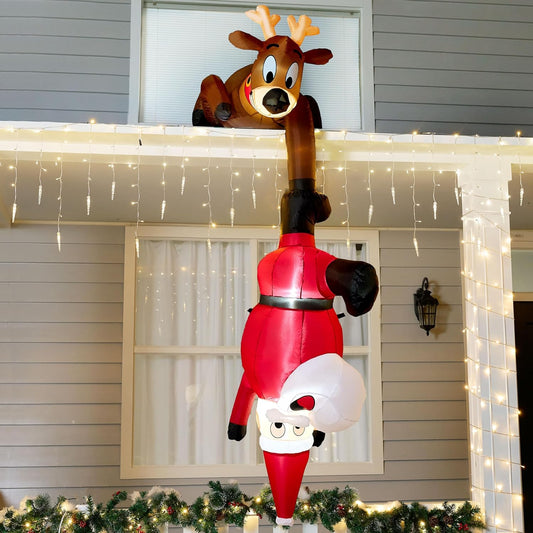 8 FT Christmas Inflatable Reindeer and Climbing Santa Decor