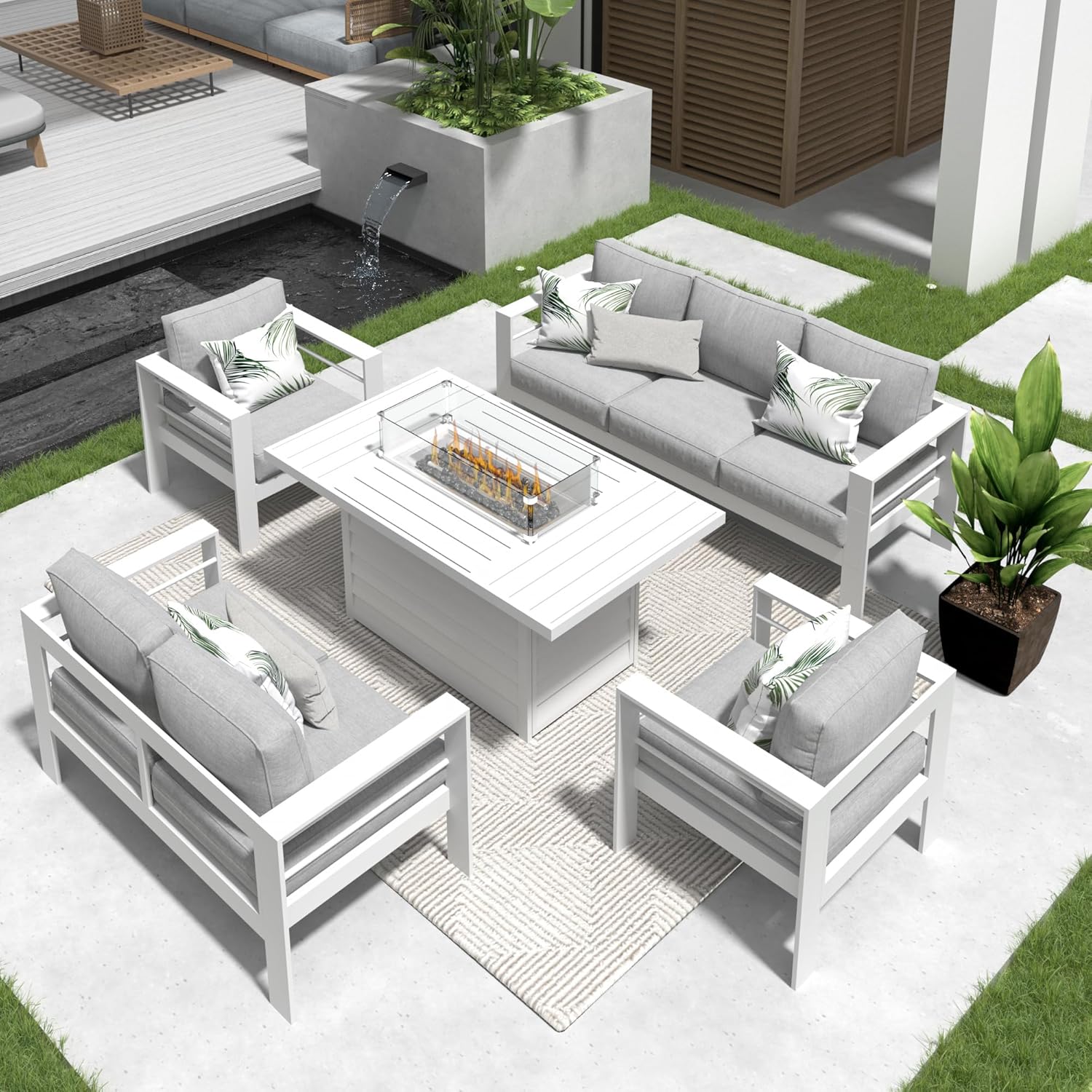 Solaste Aluminum Patio Furniture Set with Fire Pit Table