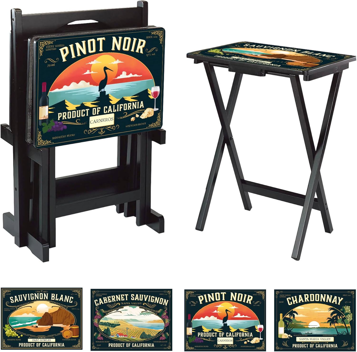 Cape Craftsmen Folding TV Tray Set | Space-Saving Storage | Decorative Home Tables