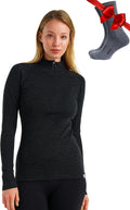 Merino Wool Base Layer Women Midweight Zip Sweater - Warm, Soft Fit