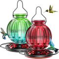 Glass Hummingbird Feeder 2 Pack - 26 Oz Retro Ball Design