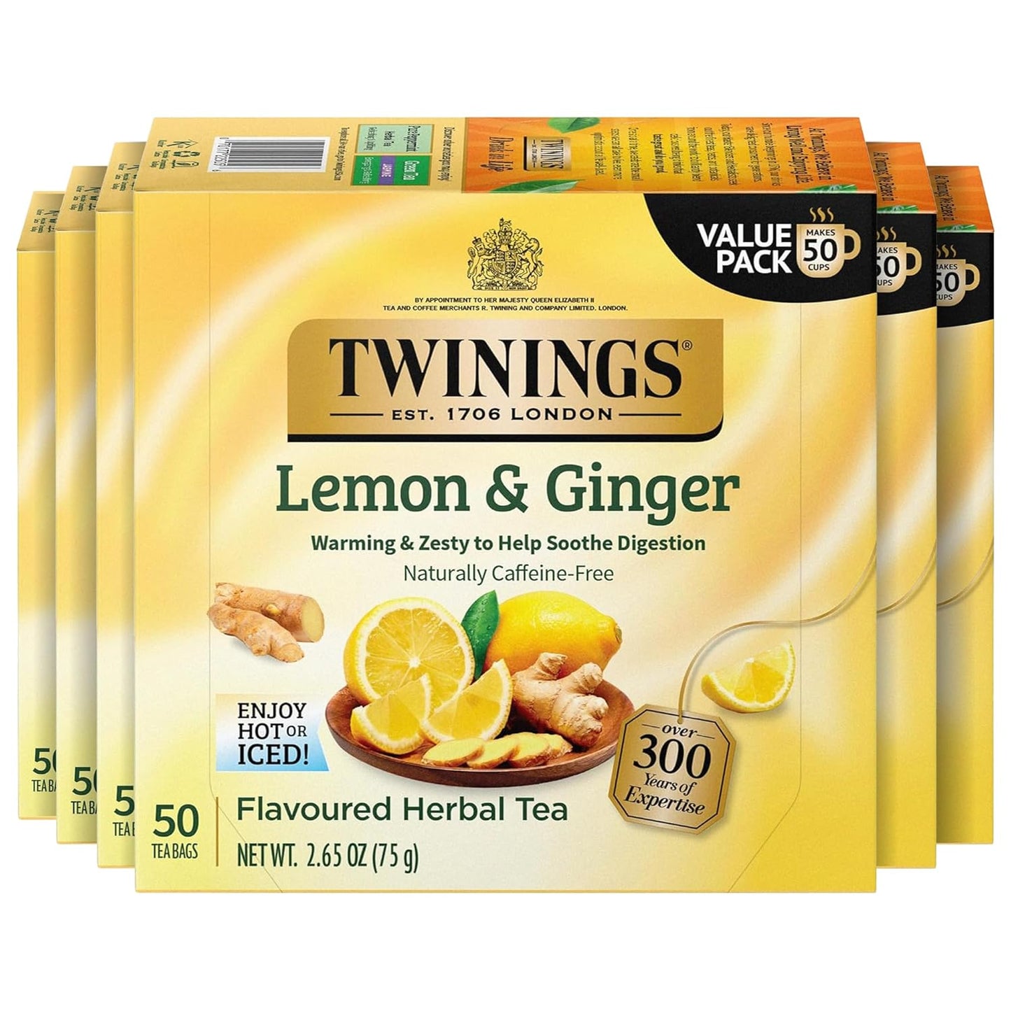 Twinings Lemon & Ginger Herbal Tea Bags for Refreshing Sips