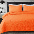 King Size Orange Quilted Bedspread Set - Ultrasonic Geometric Coverlet