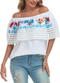 Women Embroidered Off-Shoulder Cotton Mexican Lace Blouse - Elegant