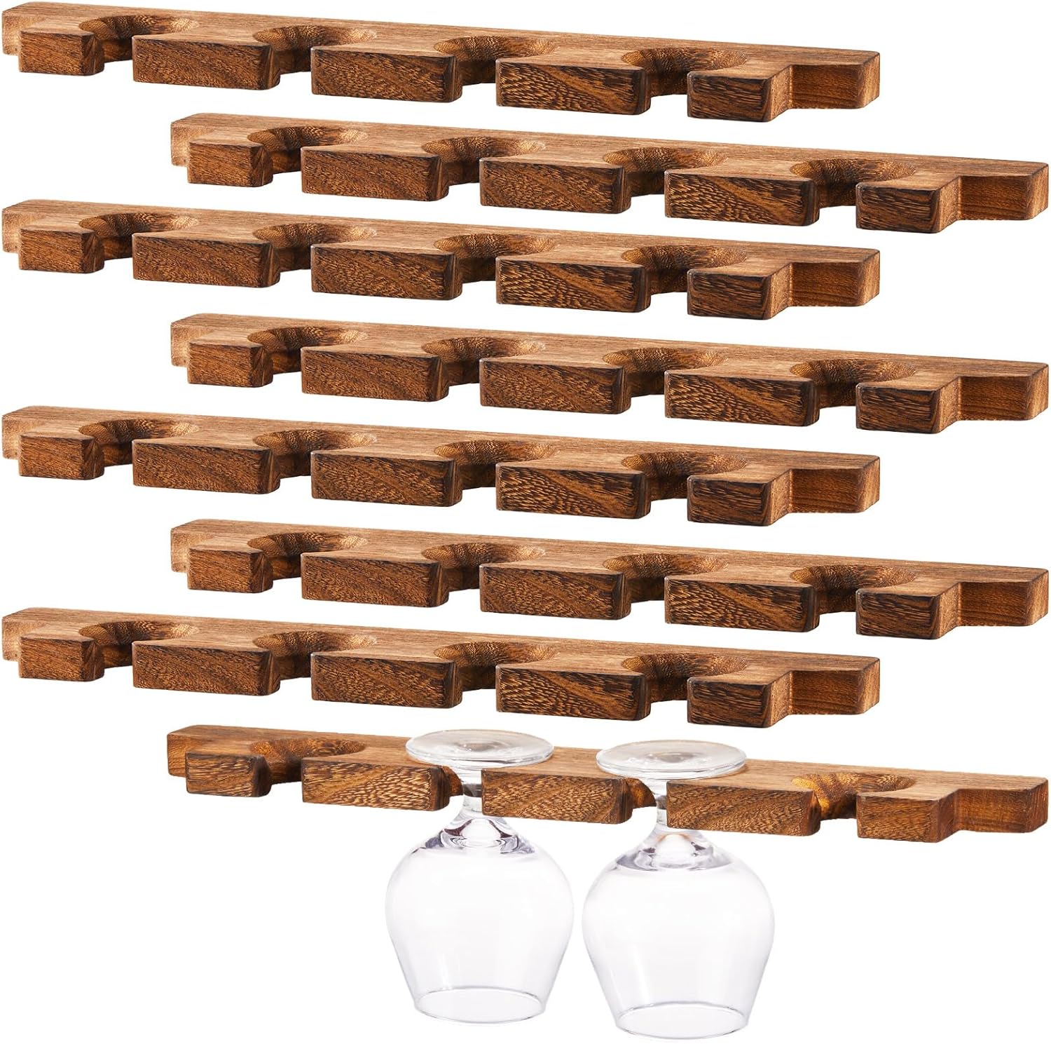 Ripeng Wall Mounted Wood Stemware Rack for Wine Glasses Storage