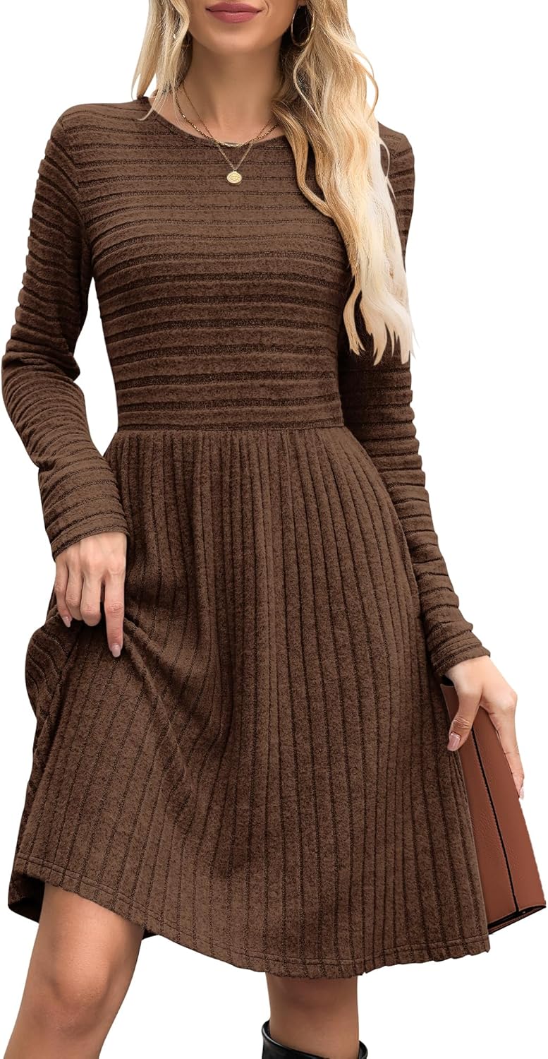 WNEEDU Fall Dresses for Women - Long Sleeve Sweater Dress