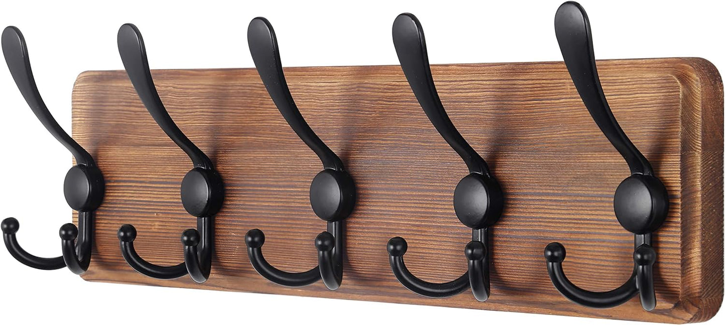 Rustic Wall Mounted Coat Rack with 5 Hooks for Home Decor