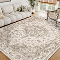 5x7 Washable Neutral Area Rug for Vintage Living Room Style