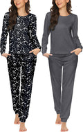 Ekouaer 2 Pack Women's Pajama Set Long Sleeve Top (Style V8K3)