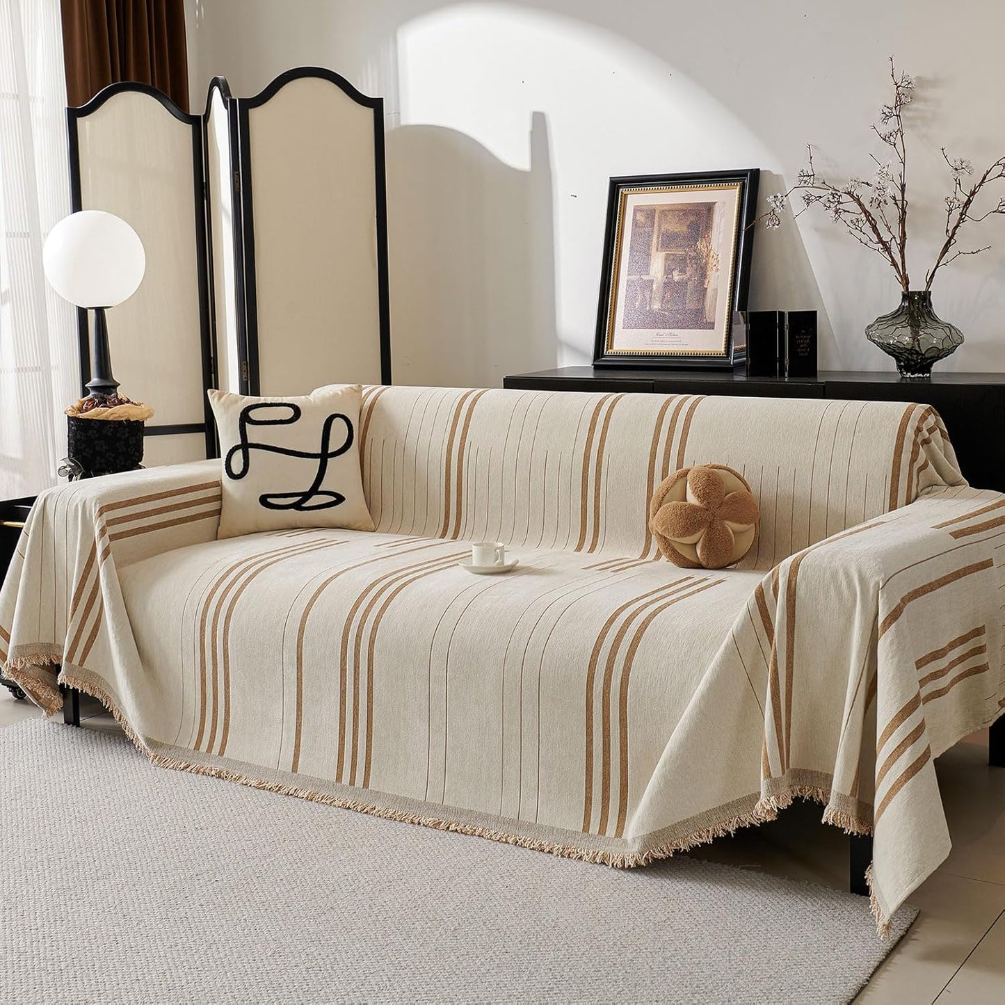 Boho Non Slip Covers for 3 Cushion Chenille Dog Couch Protector