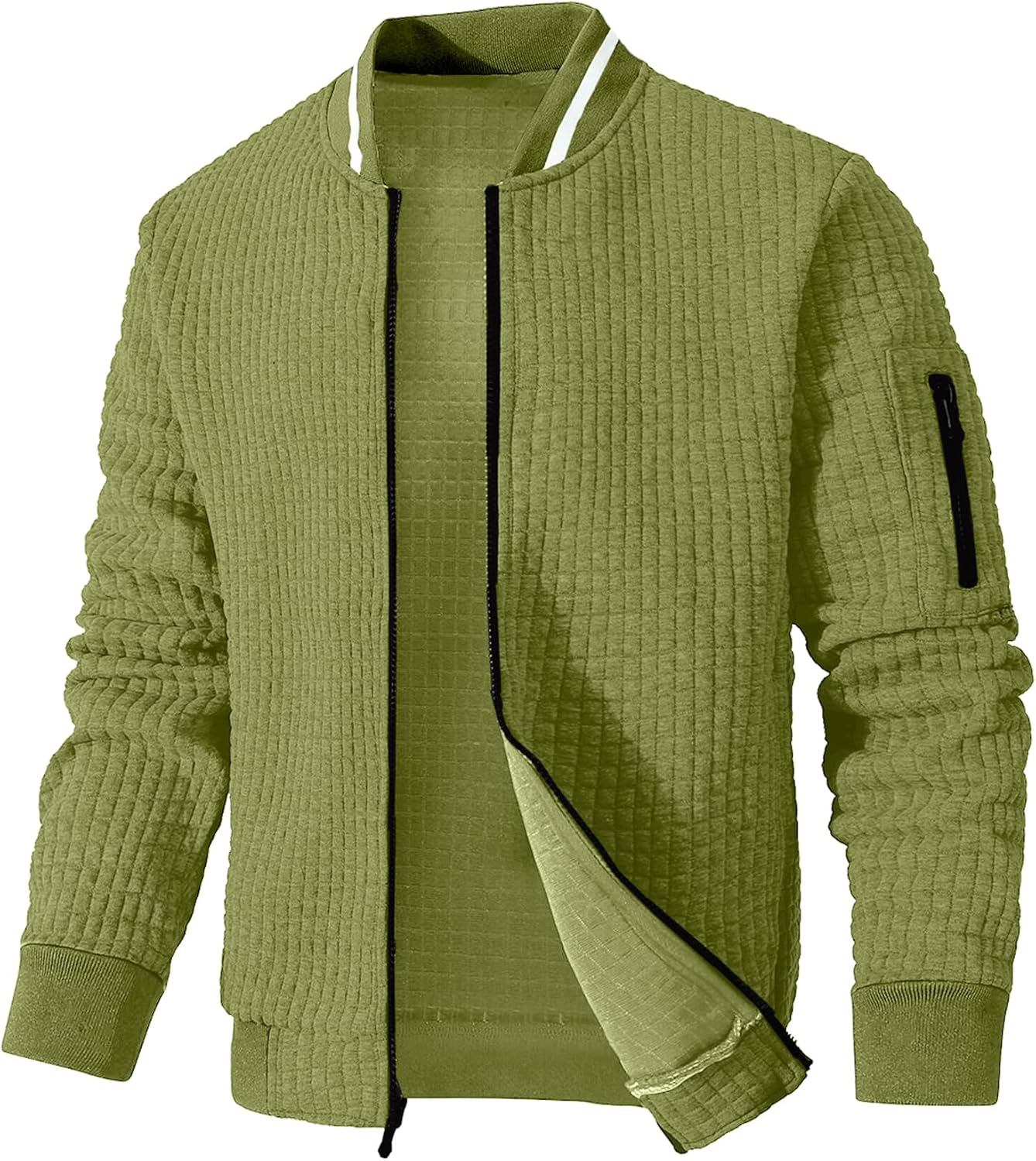 Mens Lightweight Bomber Jacket with Stylish 3D Waffle Pattern