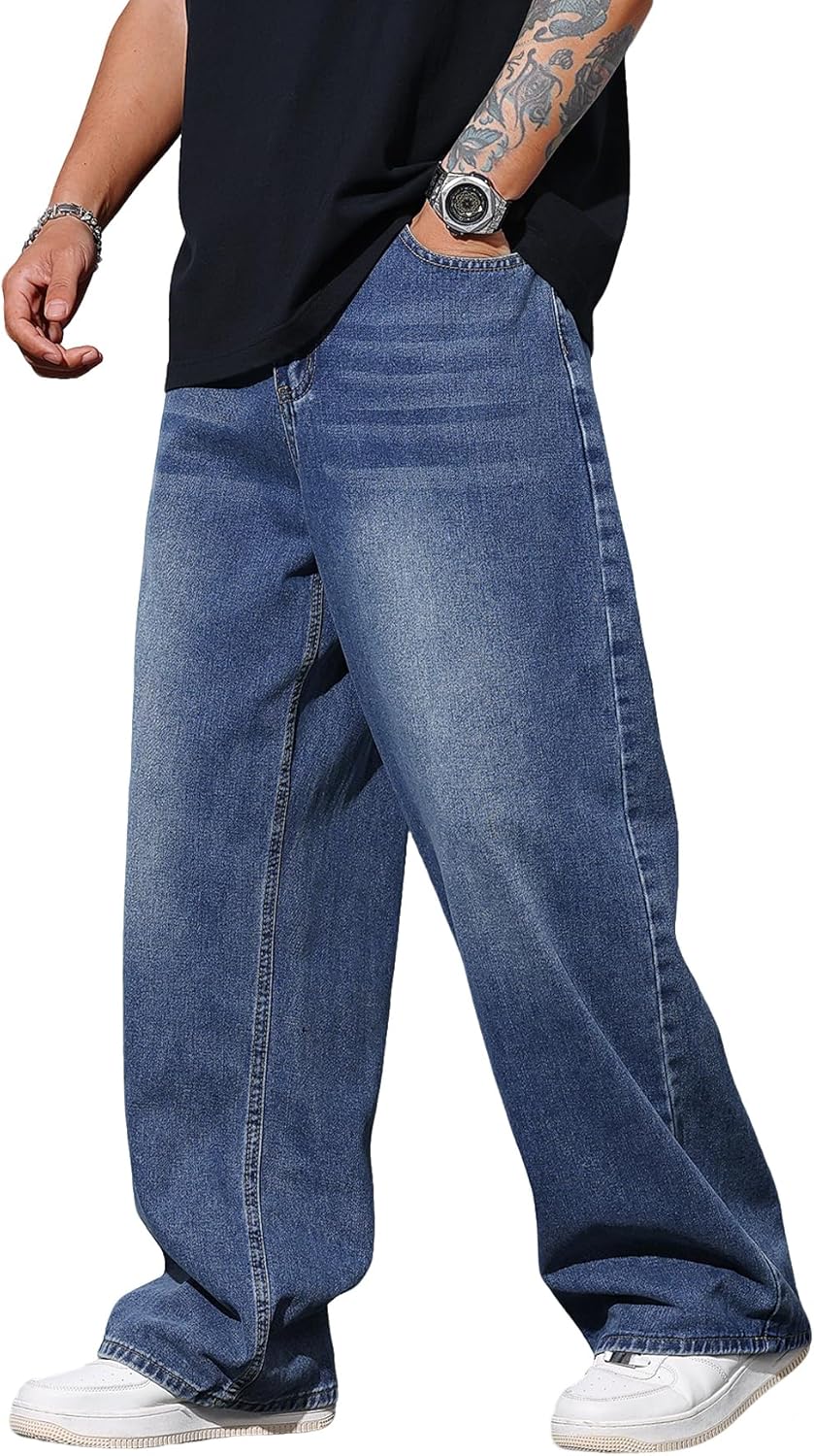 Men's Baggy Jeans Y2K Vintage Wide Leg Denim Pants for Style