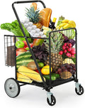 Folding Shopping Cart with Wheels - Compact Rolling Grocery Cart