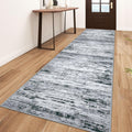 Modern Abstract Runner Rug 3x10 in Gray Black White - Washable