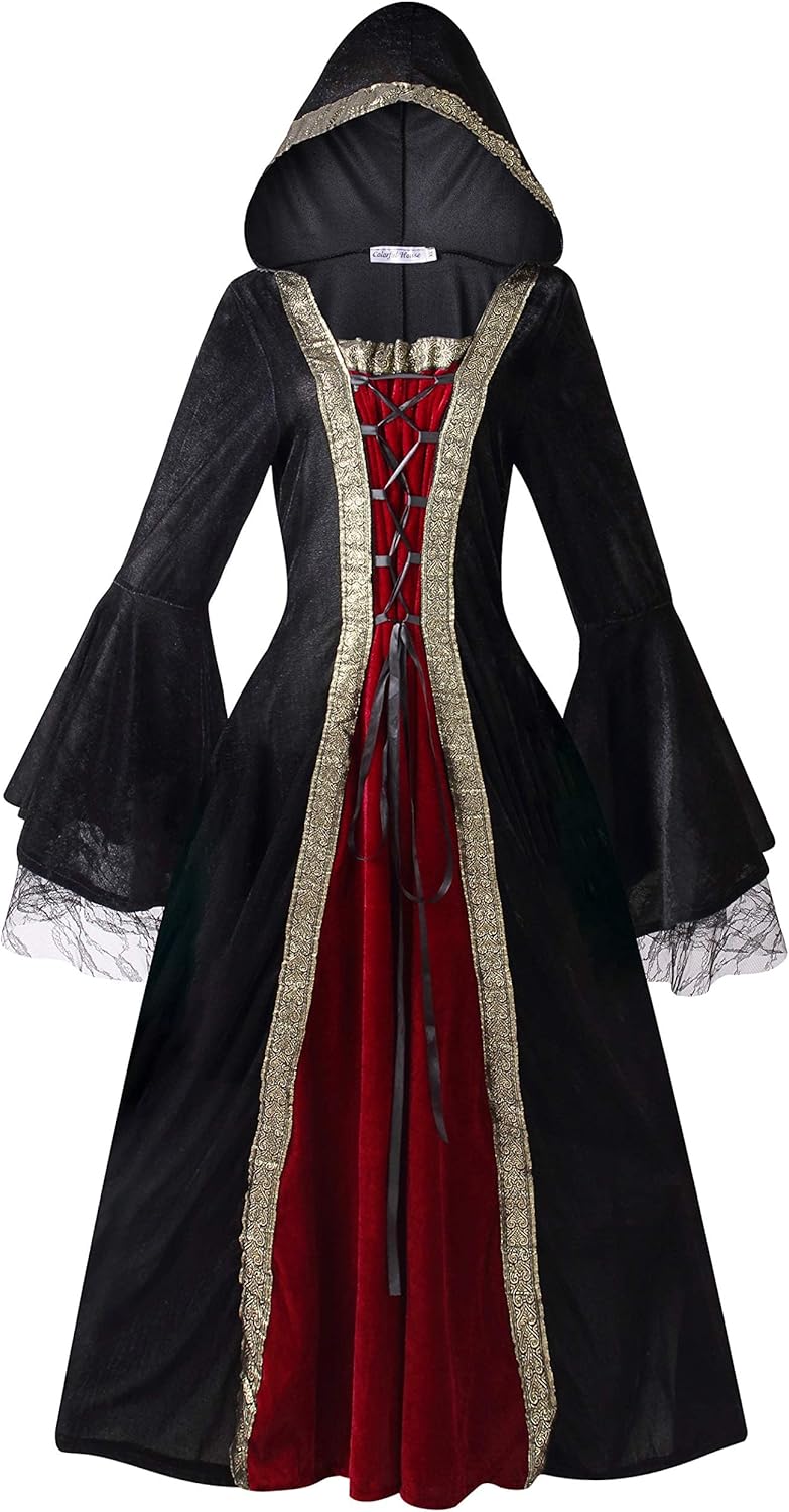 Colorful House Women Medieval Tea Party Dress with Bubble Sleeves