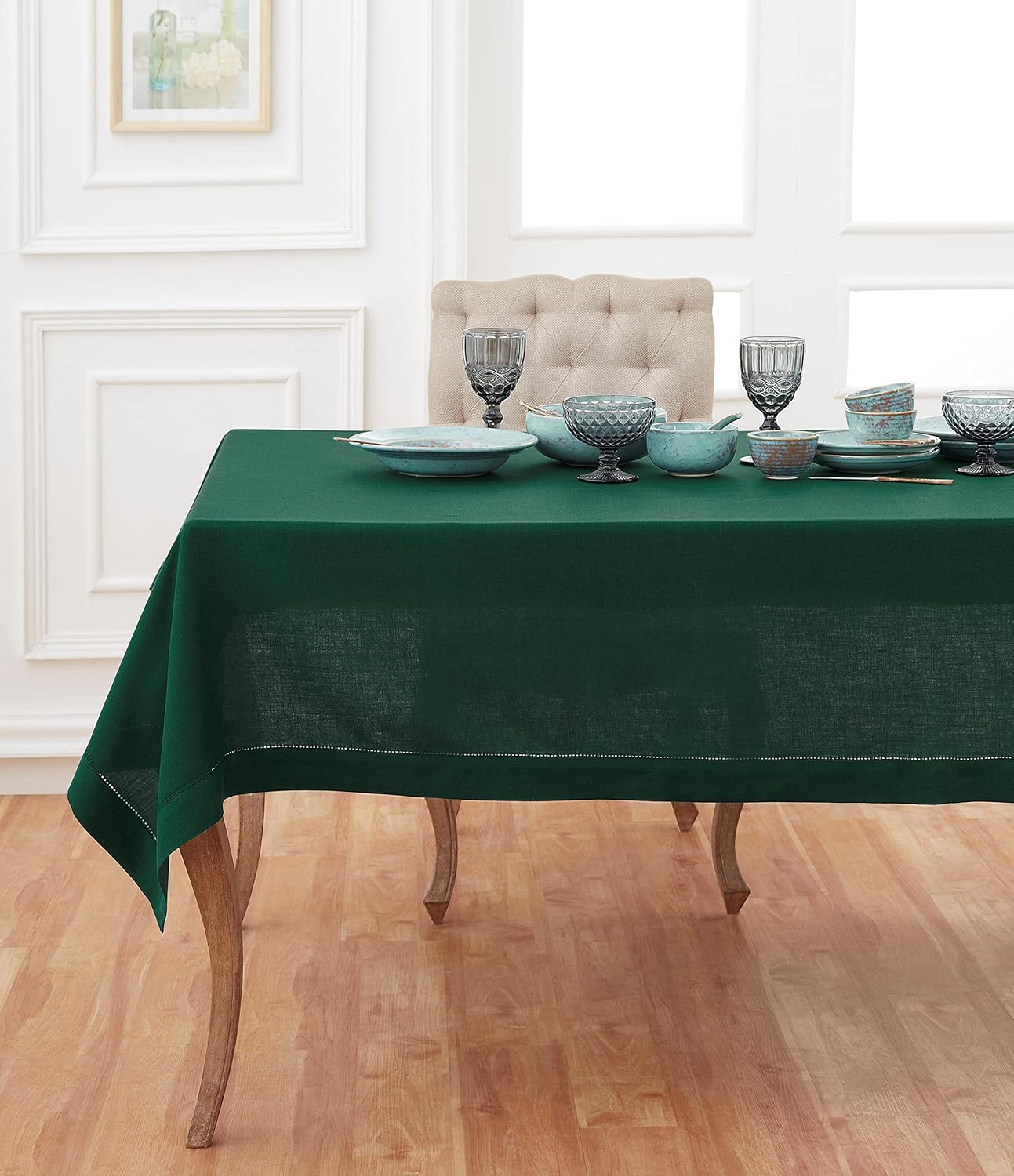 Classic Hemstitch 100% Pure Linen Tablecloth 60 x 90 Inch