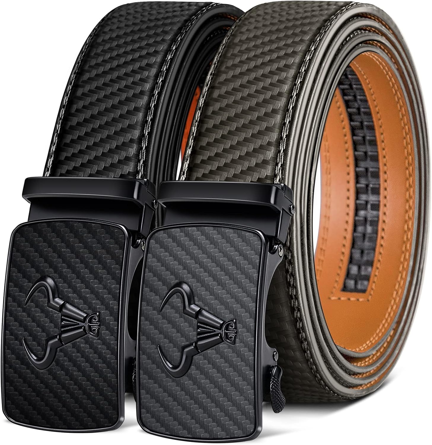 BULLIANT Men Leather Ratchet Belt 2Pack for Dress Casual Use