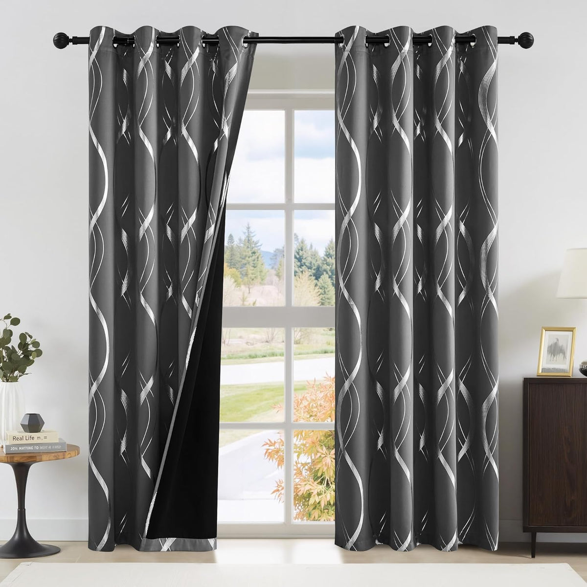 NICETOWN 100% Blackout Grey Curtains for Bedroom and Living Room