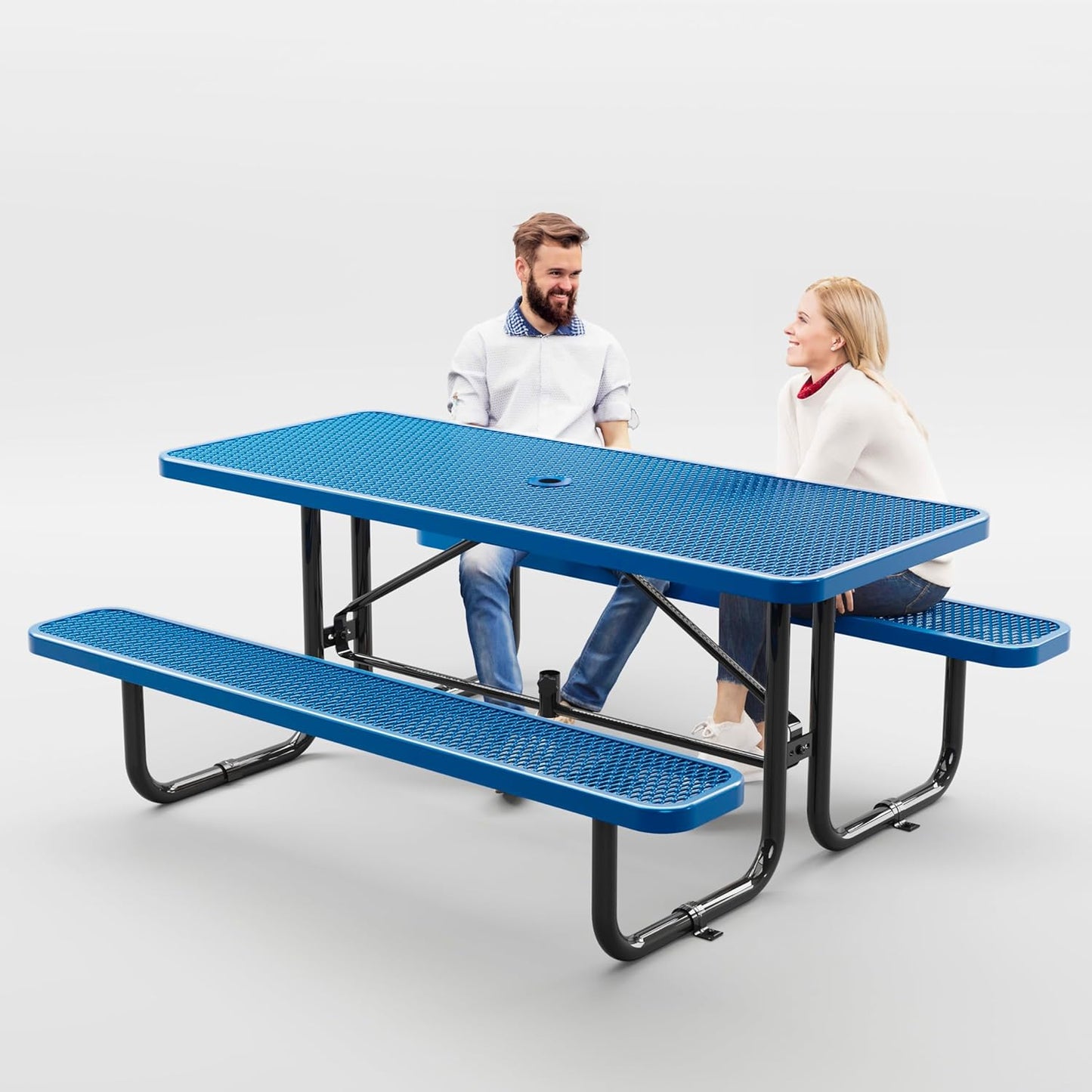 Commercial Grade Metal Picnic Table with Umbrella Hole - OUTTANS