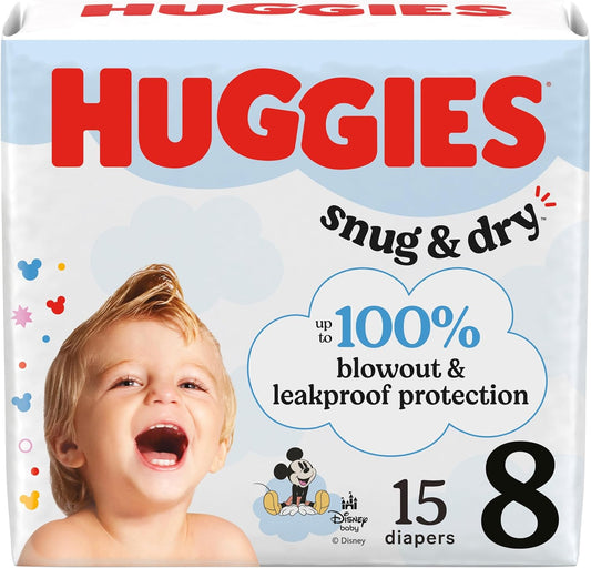 Huggies Size 8 Diapers 46+ lbs, 15 Count - Snug & Dry Protection