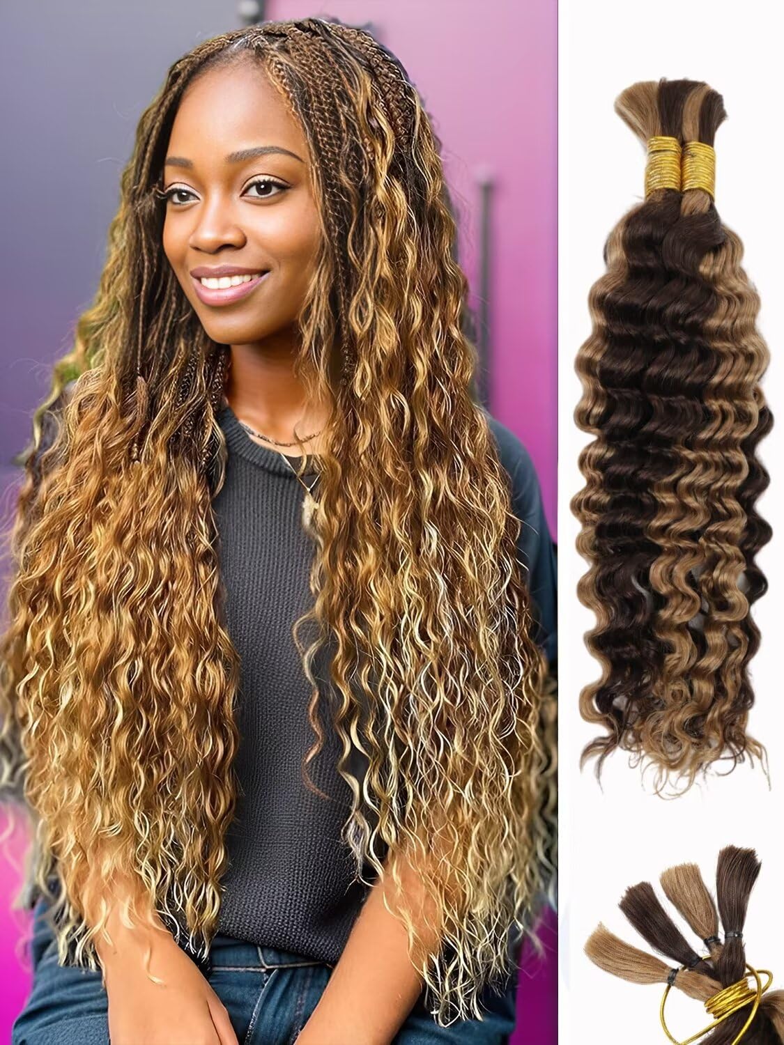 12A P4/27 Ombre Brown Blonde Human Braiding Hair for Boho Styles