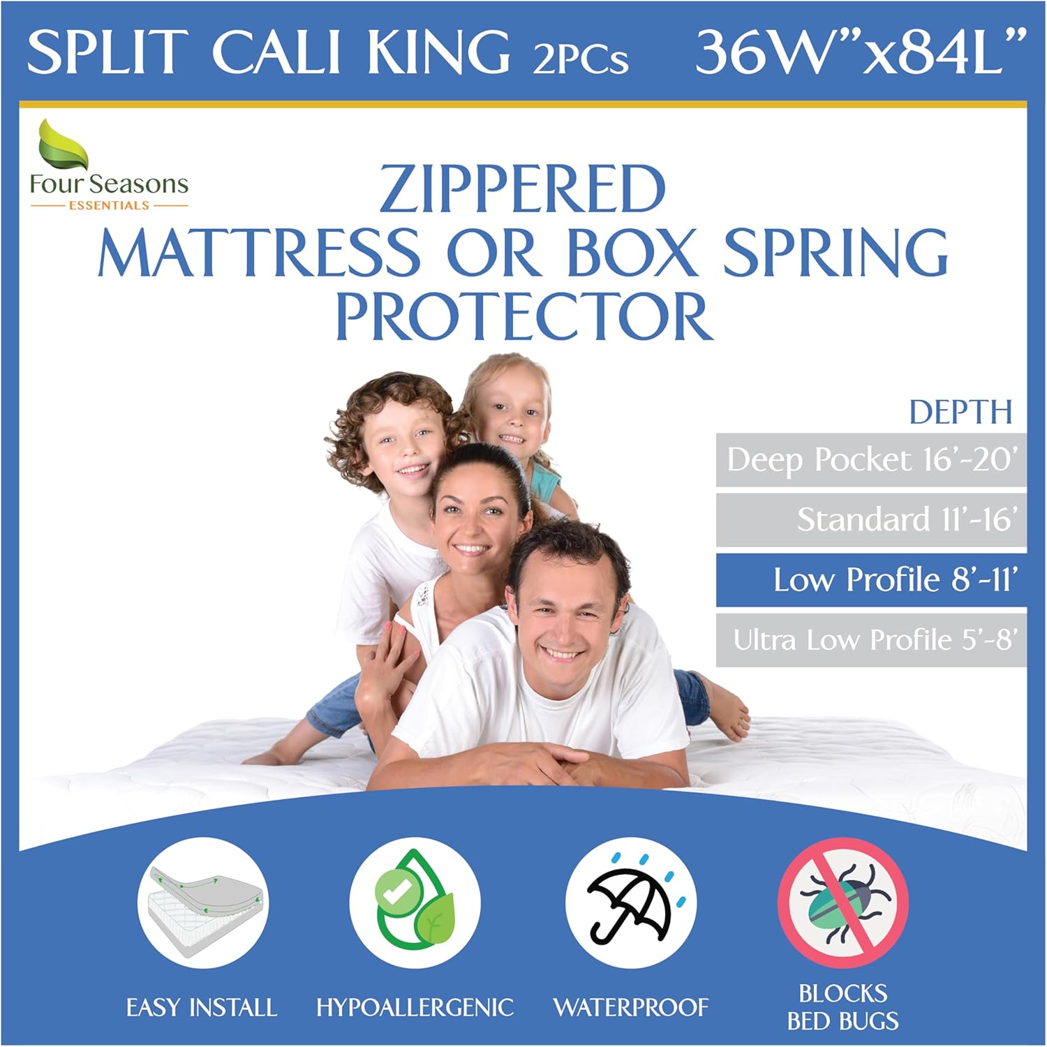 Split California King Mattress Encasement Waterproof Protector