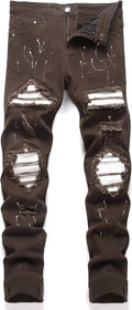 Men's Ripped Patch Elastic Jeans for Men - Fashion Slim Regular Fit