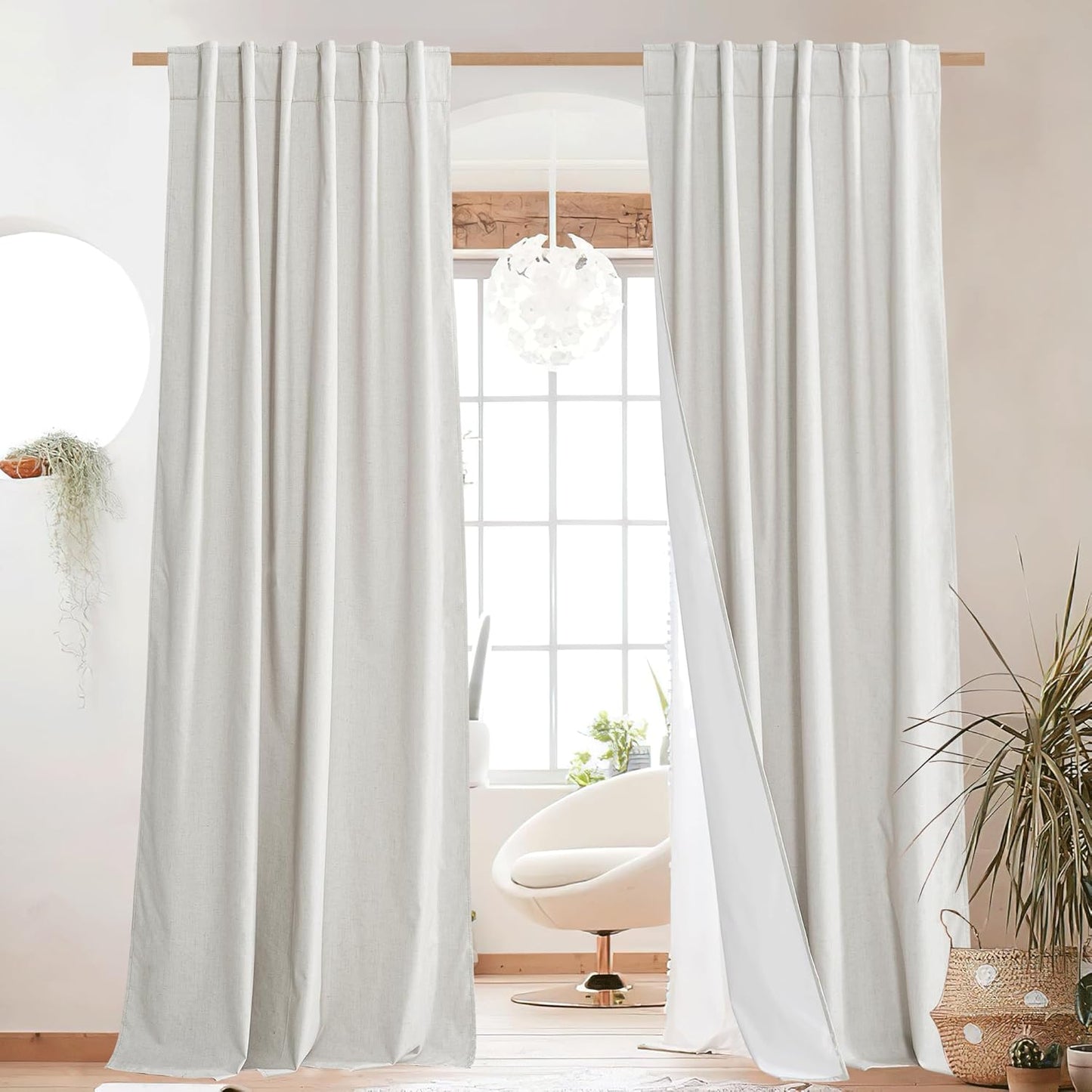 NICETOWN 100% Blackout Linen Curtains for Living Room Privacy