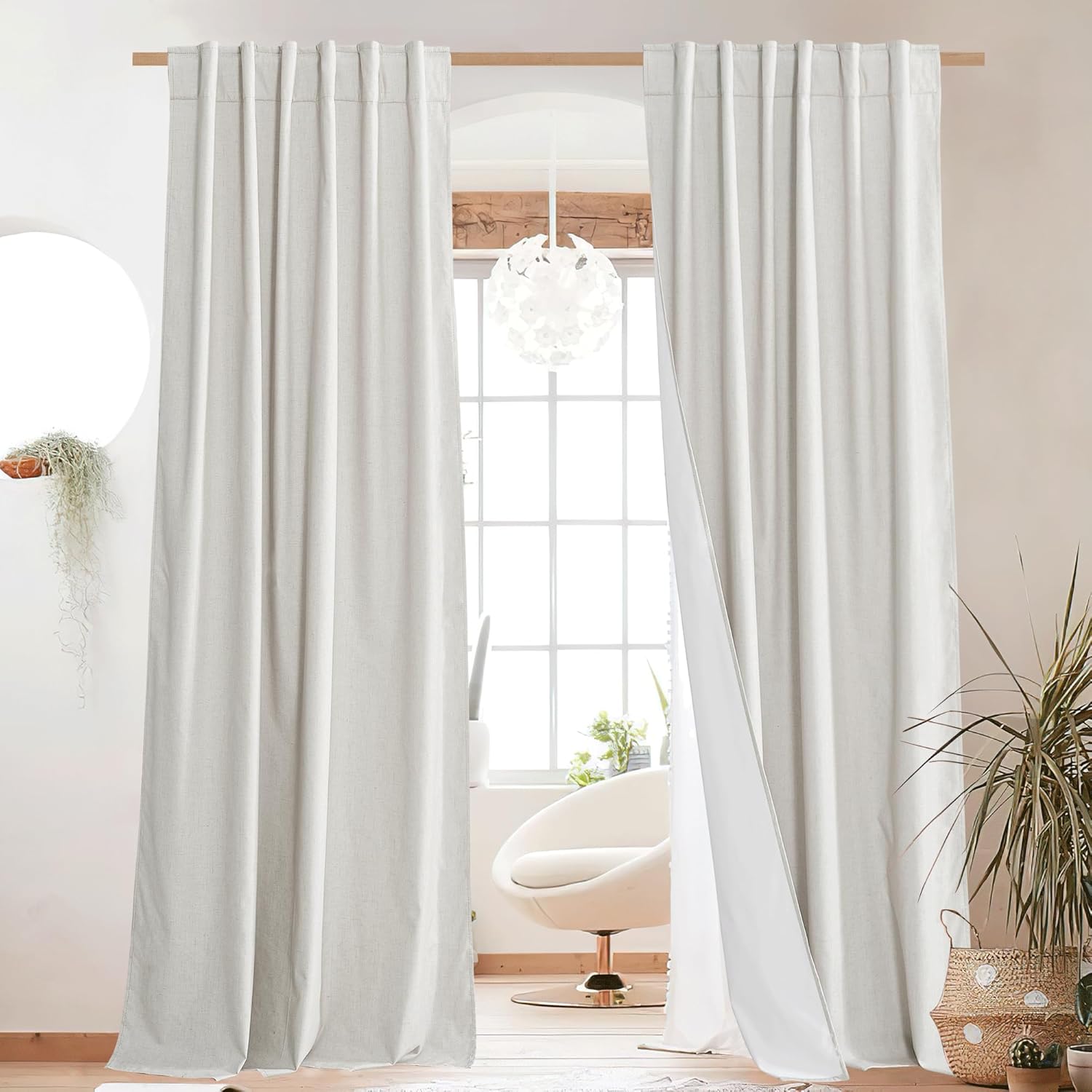 NICETOWN 100% Blackout Linen Curtains for Living Room Privacy